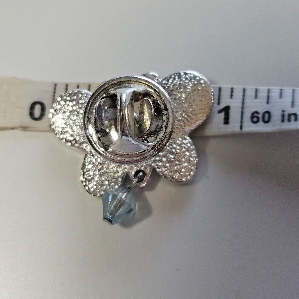 Avon Birthstone March Aquamarine Butterfly Pin Silver Tone Vintage Lapel - Picture 7 of 10
